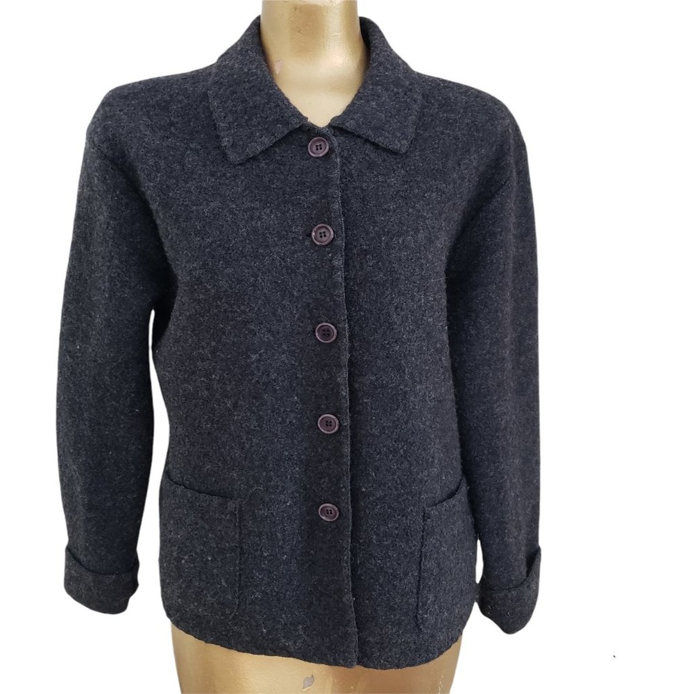Talbot's 100% Soft Wool Gray Button Front  Long Sleeve Shaket Size M